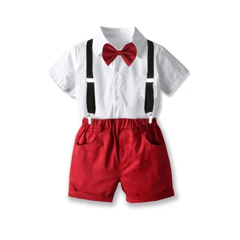 2021 Новый европейский и американский джентльменский костюм Рубашка для мальчика Банкетное платье Детская формальная белая рубашка + шорты Костюм-двойка 8 лет