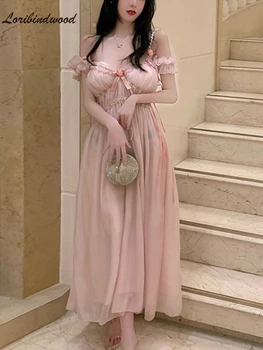 2022 Новое фея темпераментное сладкое плиссированное платье с V-образным вырезом для женщин Лето Новое нежное платье феи в западном стиле