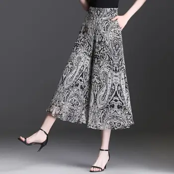 2023 Новые летние широкие брюки для женщин Высокое качество Свободные богемные брюки с юбкой с высокой талией Винтажные брюки Женские низы Q134