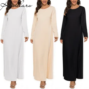 2023 Новые мусульмане Базовый халат с длинным рукавом и круглым вырезом Jilbab Хиджаб Платье Никаб Мусульманское молитвенное платье Молитвенная одежда Мусульманские комплекты