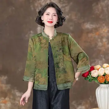 2023 Традиционная китайская блузка ханьфу Атласная блузка с национальным цветочным принтом Винтажная кружевная блузка Восточный костюм тан этнический блузка
