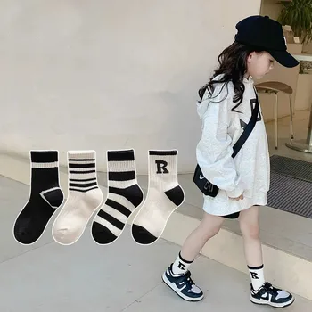 4 пары / лот корейские детские носки для мальчика и девочки вязаные хлопковые модные носки буква c детские носки детский длинный носок младенец малыш носки набор