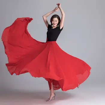 720 градусов Шифоновая юбка Big Swing Квадратная танцевальная юбка выглядит тонкой, прикрывая бедра, высококачественный кулон фея классический танец новый