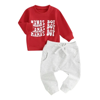  Baby Boy 2 Piece Наряды Толстовка с длинным рукавом с принтом букв и эластичные брюки для осенней одежды для малышей