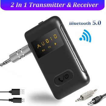 Bluetooth 5.0 Передатчик Приемник 2 В 1 Беспроводной адаптер Jack 3,5 мм Аудио AUX Адаптер для автомобильной аудио Музыка Гарнитура громкой связи