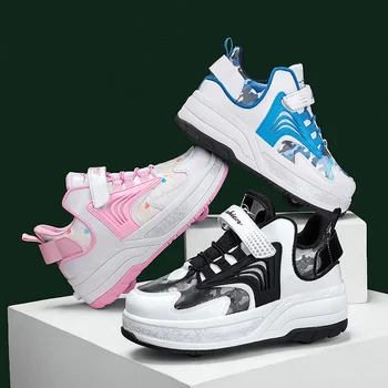 EUR 30-43 NEW Детская обувь для роликовых коньков Детские кроссовки с четырьмя 2024 Мальчики Девочки Колеса Обувь Взрослые Повседневные Обувь для мальчиков