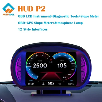 P2 OBD2 GPS Автомобильный HUD Дисплей Измеритель наклона Проекционный дисплей Автомобильный датчик Спидометр Функция сигнализации Автомобильные электронные аксессуары