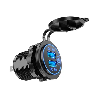 Quick Charge 3.0 Двойное USB Автомобильное зарядное устройство 12 В 36 Вт USB Быстрое зарядное устройство с переключателем для лодки Мотоцикл Грузовик Гольф Кар Синий
