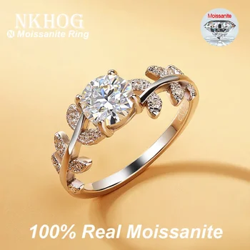 Real 1ct Moissanite Leaf Rings S925 Посеребренный 18-каратный белый золото для женщин Группа Вечеринка Свадебное кольцо на палец Ювелирные изделия с GRA