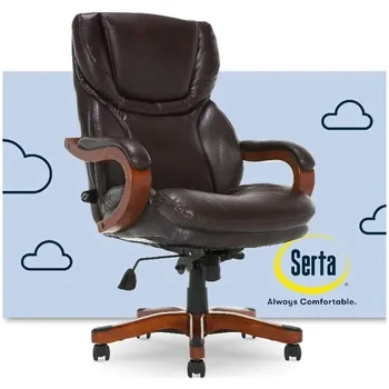 Serta Большой и высокий офисный стул руководителя с деревянными акцентами Регулируемая высокая спинка Эргономичная поясничная опора, Стулья для стола