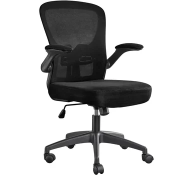 SMILE MART Регулируемый офисный стул со средней спинкой и откидными подлокотниками, черный
