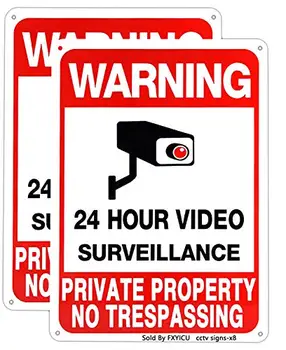 Большой Знаки Запрет Проникновения Частная собственность Металл, Предупреждение 24-часовой знак видеонаблюдения Прочный/Всепогодный
