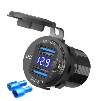 Быстрое автомобильное зарядное устройство USB QC3.0 Светодиодный дисплей Головка для быстрой зарядки с двумя портами Автомобильные аксессуары для мужчин и женщин Адаптер автомобильного зарядного устройства