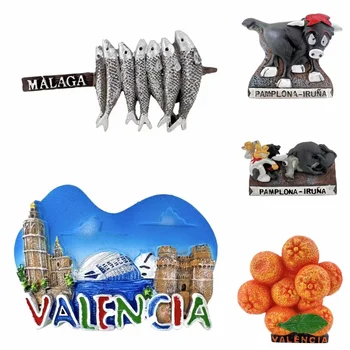 Валенсия Малага Испания Магниты на холодильник Апельсин Филе рыбы Памплона Бык Бегущий Путешествия 3D Мемориал Магнитные наклейки на холодильник
