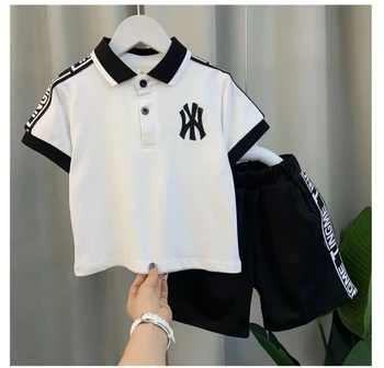 Детская рубашка-поло Мальчик лето красивый ребенок интернет знаменитость одежда с коротким рукавом модный крутой комплект футболок из двух частей