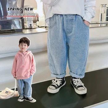 Детские брюки 2024 Весна Новые джинсы для мальчиков и девочек Свободные брюки интернет-знаменитостей