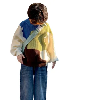 Детские свитера 2023 Осень для мальчиков и девочек Корейская версия конфетного цвета Всематчевой трикотажный топ Повседневный свитер с круглым вырезом