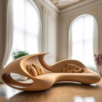 Дизайнерская модель Изогнутый диван Silent Personality специальной формы Художественная линия Кремовый диван в стиле для многопользовательской настройки