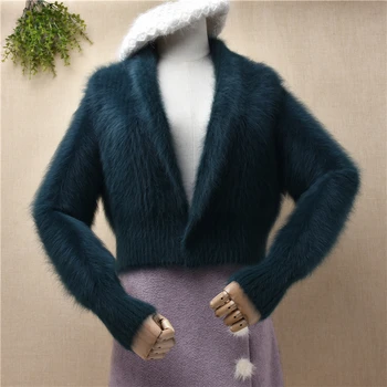 женский женский осень-зимний волосатый плюшевый норковый кашемировый трикотаж свободные укороченные кардиганы ангорский мех куртка пальто свитер