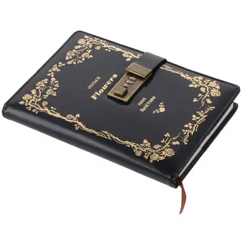  Журнал с замком, горячее тиснение фольгой Тисненая обложка Черный дневник для женщин, 200 страниц