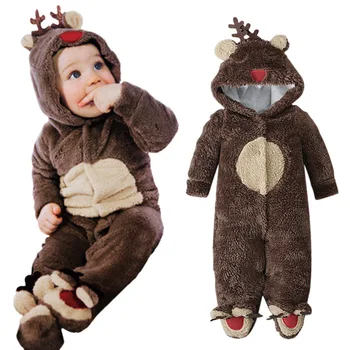 Зимний теплый утолщенный комбинезон Маленькие мальчики Милый медведь Одежда Набор Осенние мягкие костюмы с капюшоном Детская одежда