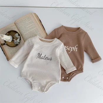 Индивидуальная детская одежда для мальчиков и девочек Персонализированное имя Однотонный вафельный плед с длинным рукавом для новорожденных Мягкие комбинезоны