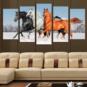Картины на холсте 5 шт. HD печать большие лошади бегущие животные настенное искусство для украшения дома настенный декор произведения искусства