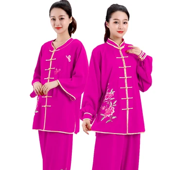 Китайское традиционное вышитое платье тайцзицюань с длинным рукавом и коротким рукавом тренировочная одежда осенние боевые искусства
