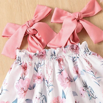 Комплект шорт для девочек Галстук Цветочный принт Камзол с эластичной талией Шорты Летний наряд