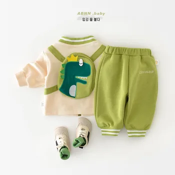 Комплекты одежды для новорожденных 2023 Осень Малыш Мальчики Куртка на молнии и брюки Наряды из двух частей Девочки Милые 2 шт. Костюм Детская одежда