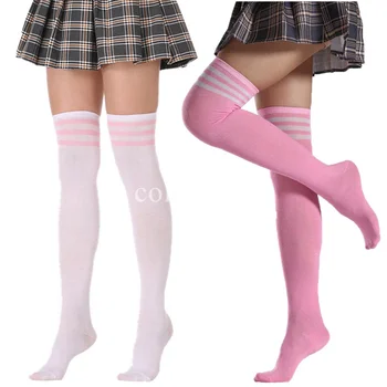 Компрессионные носки Черные носки в полоску Lolita Носки выше колена Сексуальные бедра Нейлоновые длинные чулки с высокой трубкой Теплые гольфы