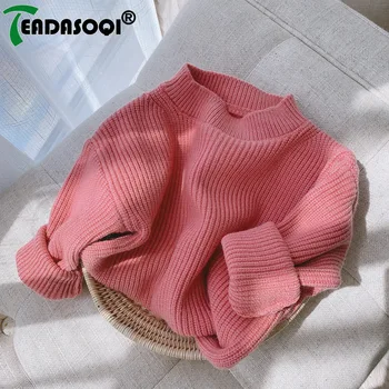 Корейская детская одежда: трикотажный свитер для мальчиков и девочек однотонного розового цвета, весенний топ конфетного цвета для младенцев и малышей 0-6 лет