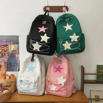 корейские сладкие рюкзаки японские женщины Y2k Звезда Эстетические школьные сумки Застежка-молния Kawaii Рюкзак Женщины Девочка Школьная сумка