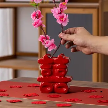 Креативные украшения для ваз Свадебные принадлежности Декор 3D Red Xi / Форма цветка Войлок Ремесла Ретро Ваза Домашняя вечеринка Планировка комнаты