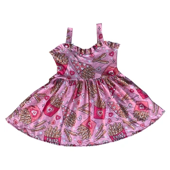 Летнее платье для девочек на бретелях Любовный узор с принтом чипа обычная юбка юбка выше колена молочная шелковая ткань