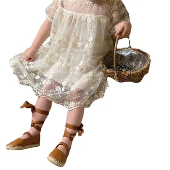 Летнее платье для девочек Новая детская одежда Детское сетчатое платье Детская длинная юбка с цветочным принтом Детская принцесса Юбка