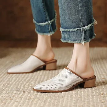 Летняя мода Остроконечные толстые каблуки дышащие сетчатые сандалии Новый однотонный светлый износостойкий повседневный тапочки обувь для женщин