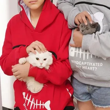  Любители кошек несут домашнее животное толстовка с капюшоном женская кенгуру собака лапа пуловеры для объятий сумка толстовка карман ухо животного с капюшоном