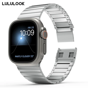 Магнитный ремешок LULULOOK для Apple Watch, металлический ремешок из нержавеющей стали 316L 49/45/44/42 мм для iWatch Ultra SE Series 9/8/7/6/5/4/3/2
