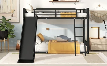 Металлическая двухъярусная кровать с раздвижкой, Twin over Twin, Черный
