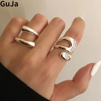  Модные ювелирные изделия Минималистичные геометрические кольца серебристого цвета для женщин Подарок для девочки Полые нерегулярные популярные подарки на день рождения