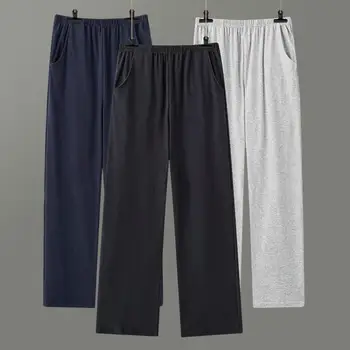Мужские пижамные брюки свободного кроя Повседневные мужские брюки для сна Мужские зимние пижамные брюки с эластичной средней талией Сплошной цвет для комфорта