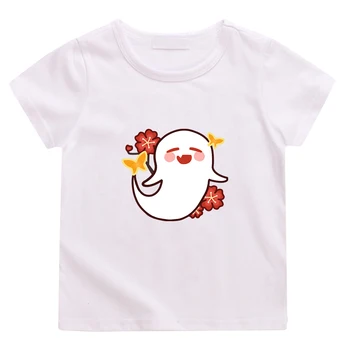 Мультяшная футболка Hutao с принтом призрака Kawaii Toddler Девочка Летняя одежда Футболки для мальчиков Genshin Impact Футболки Harajuku 100% хлопок Game Tee