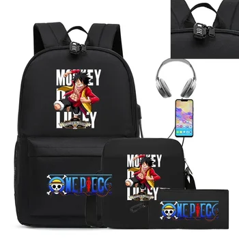 Набор из трех частей Cartoon Riman One Piece USB Youth Student Schoolbag Мужской и женский рюкзак Набор детских подарков