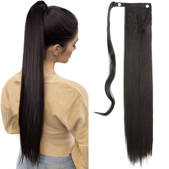 Наращивание конского хвоста Натуральные волосы Синтетические длинные прямые термостойкие волосы 34-дюймовый шиньон вокруг хвоста пони для женщин