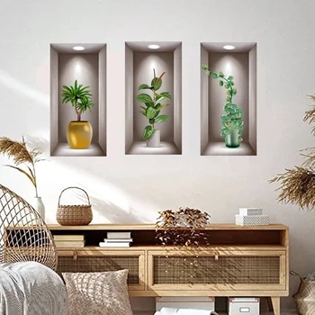  Настенные художественные наклейки имитируют 3D трехмерные зеленые растения в горшках Цветы Украшения для дома Pegatinas de Pared Аниме обои