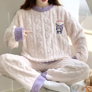 Новый Kawaii Sanrio Kuromi Mymelody Cinnamoroll Pochacco Плюшевая пижама Домашняя Одежда Круглый Шея Мультфильм Подарок На День Рождения Для Девушки