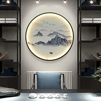 Новый настенный светильник в китайском стиле Zen Круглая Гостиная Спальня Домашний Декор Лампы Фон Украшение Стены Светодиодные Светильники