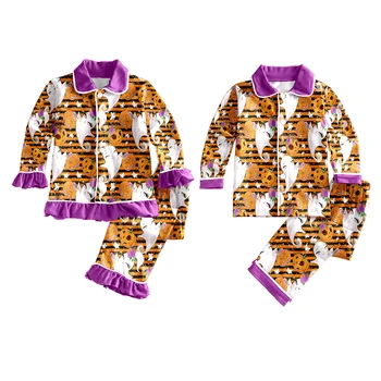 Новый пижамный комплект на Хэллоуин для мальчиков и девочек из молочной шелковой ткани брюки с длинным рукавом 2 пижамных комплекта братьев и сестер