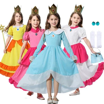 Персиковое платье для девочек Вечеринка Хэллоуин Косплей Костюм Дети День Рождения Карнавал Наряды Дети Принцесса Платье